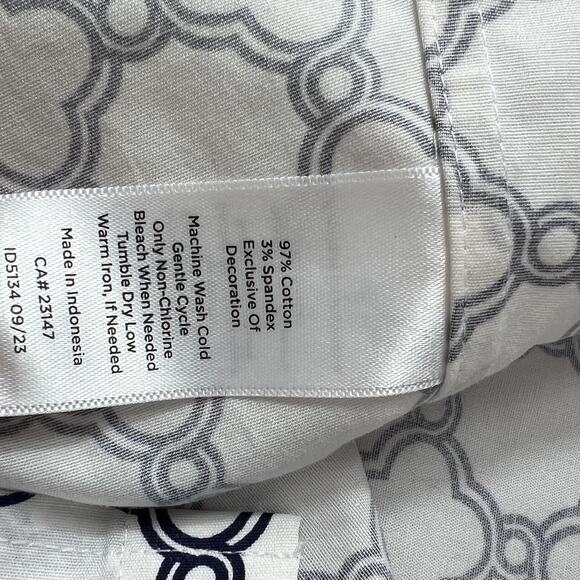 Talbots Shirt Womens Button Up 16 White Navy Blue Geometric Print Long Sleeve - Picture 11 of 13